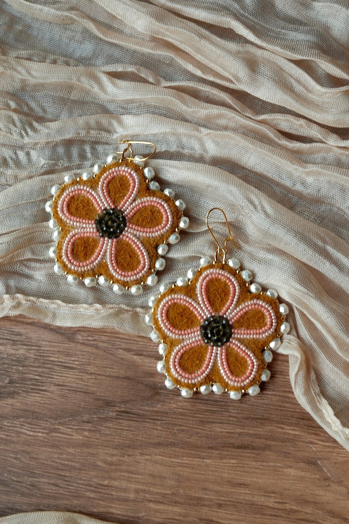 Peach + Obsidian Earrings