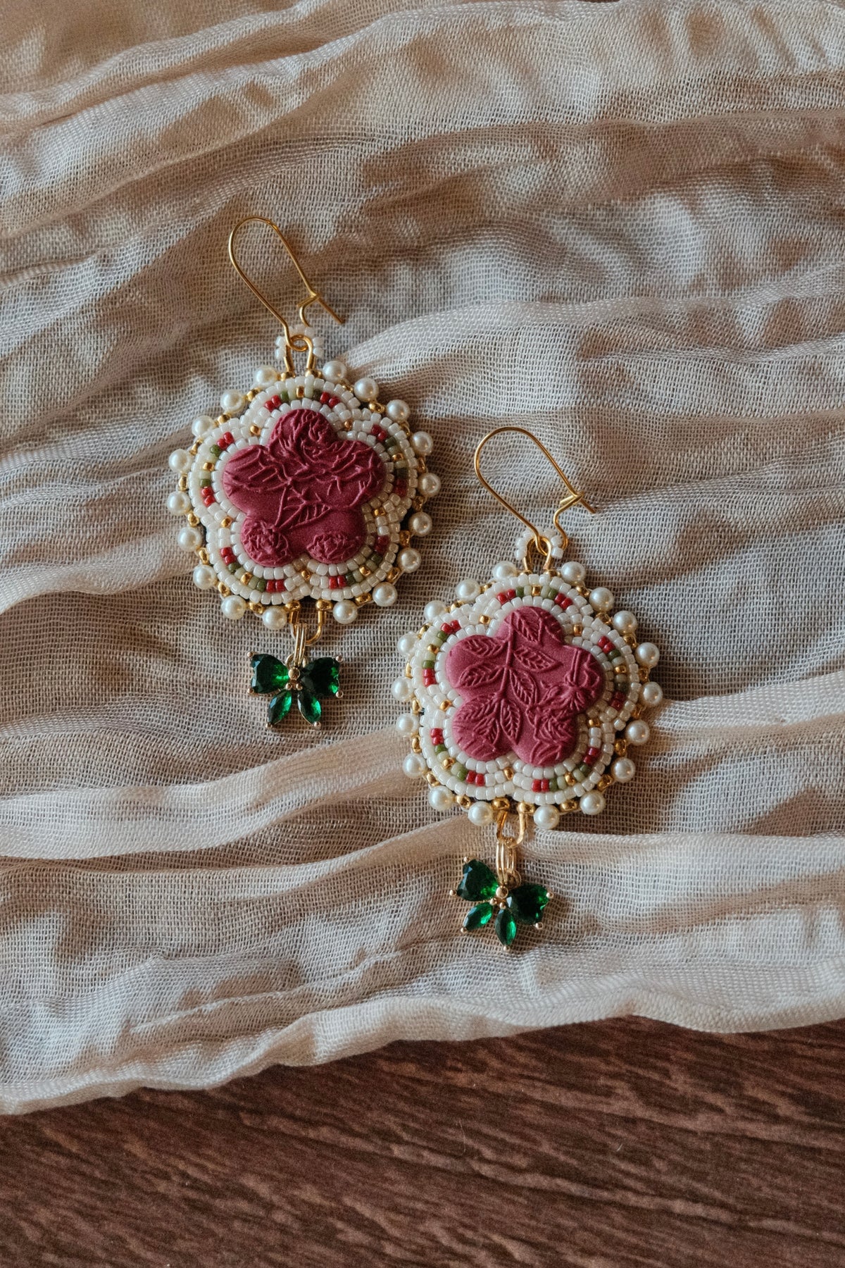 Red + Cream Earrings